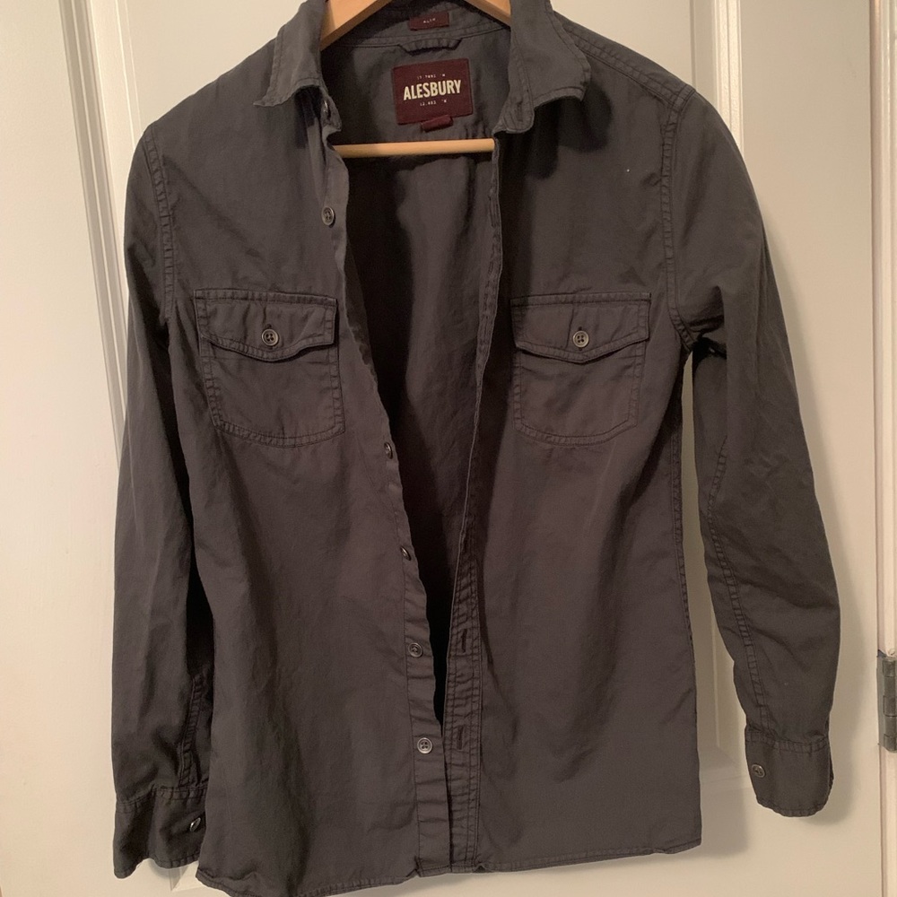 Alesbury slim button down work shirt grey men xs